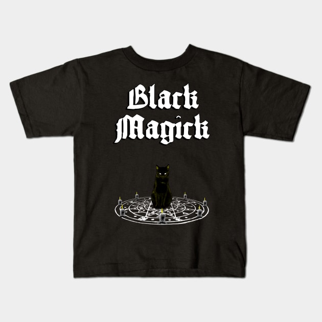 Black Magick - Black Cat Ritual Circle Kids T-Shirt by Occult Designs